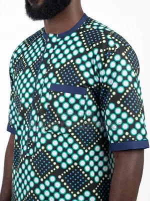 Men's Short-Sleeve Geometric African Print Shirt