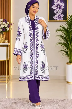 Egypt Abaya Purple Trousers and Long Top Set - Size L