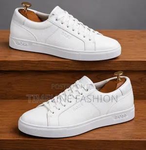 Hugo Boss Men's White Leather Lace-Up Sneakers