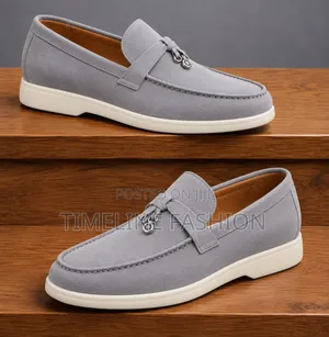 Light Grey Loro Piana Men's Suede Loafers