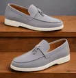 Light Grey Loro Piana Men's Suede Loafers - 1