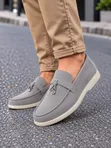 Light Grey Loro Piana Men's Suede Loafers - 2