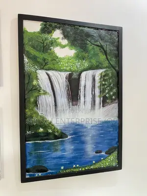 Hand-Painted Waterfall and Forestation Artwork