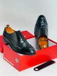 Salvatore Ferragamo Black Leather Cap-Toe Oxford Dress Shoes - 1