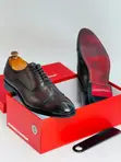 Salvatore Ferragamo Brown Leather Cap-Toe Oxford Dress Shoes - 1