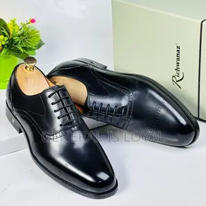 Richwanaz Black Leather Brogue Oxford Dress Shoes