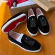 Black Velvet Slip-on Shoes with Crystal Embellishments - 1